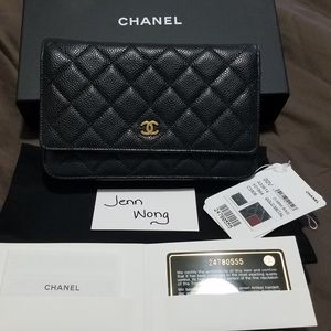 Chanel caviar leather wallet on chain